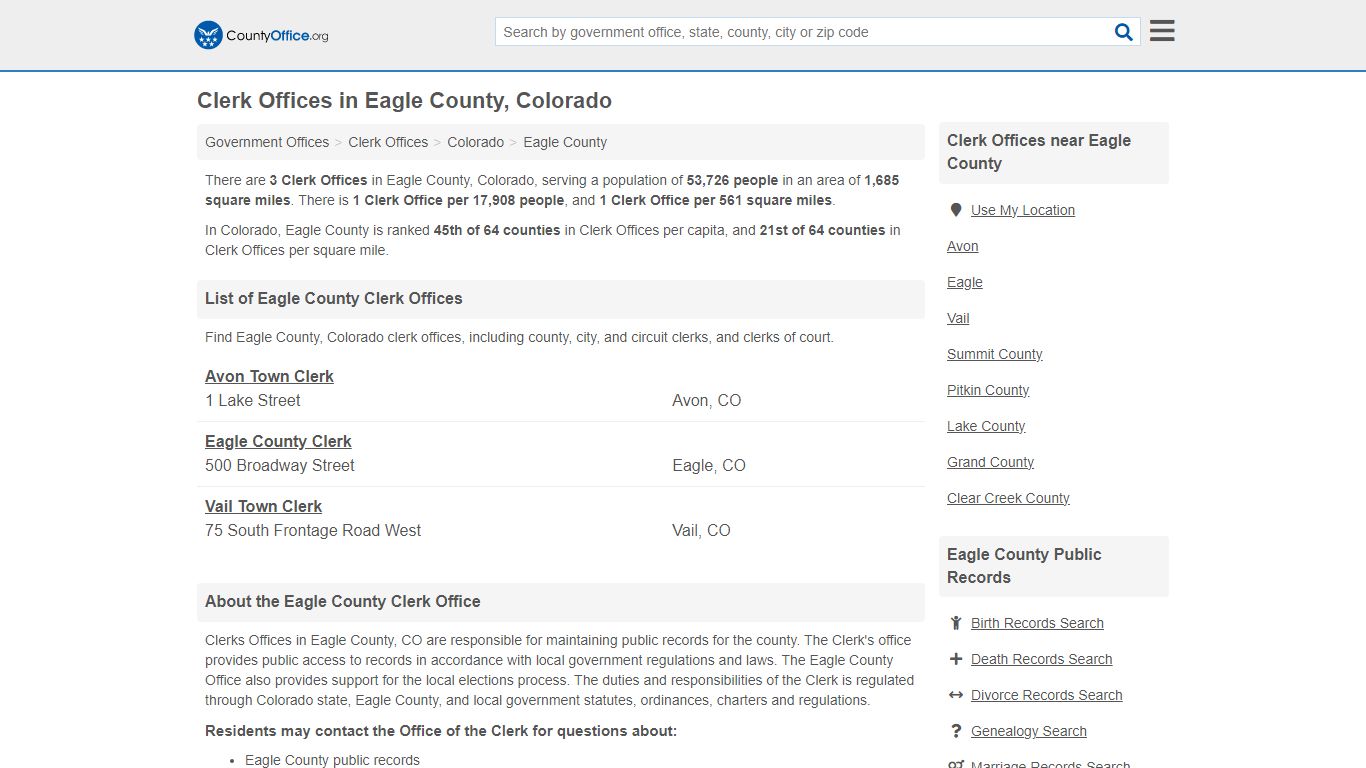 Clerk Offices - Eagle County, CO (County & Court Records)